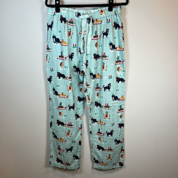 Lands' End Other - Lands End Womens Holiday Pajama Bottoms Aqua Dogs Cats Christmas Sleds Sz Medium